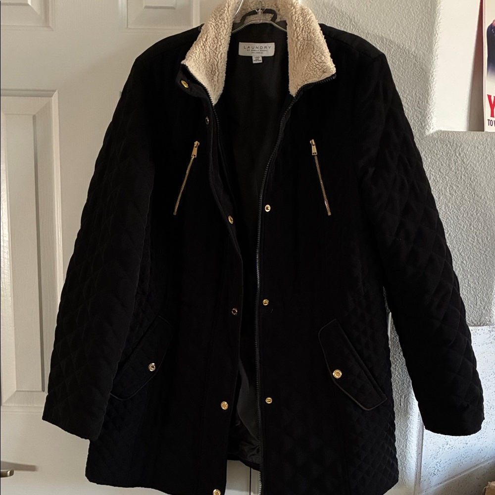 Laundry By Shelli Segal Black Quilted Sherpa collar Coat